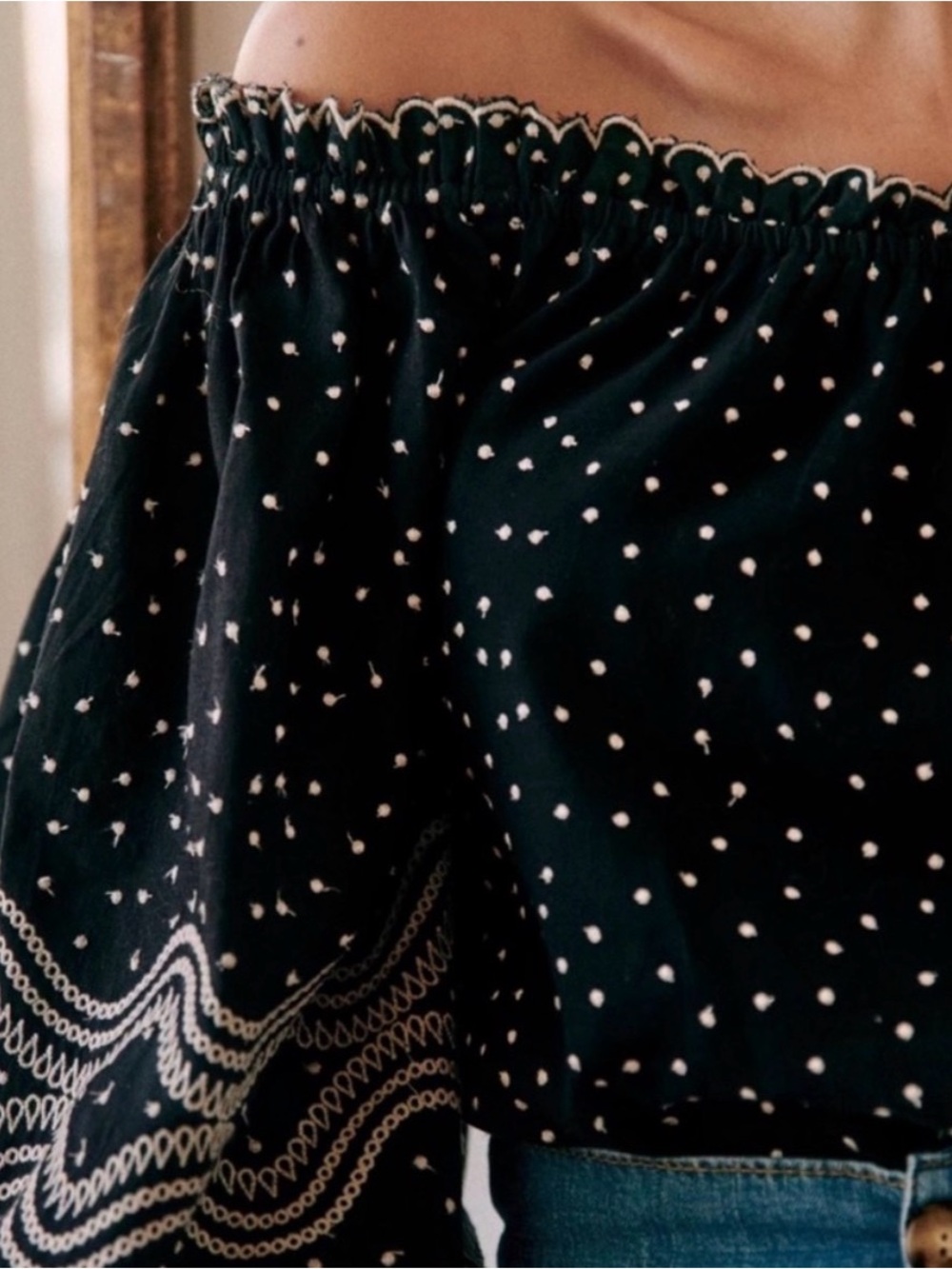 Sezane Black Off-Shoulder Bandana Print Blouse - Picture 2 of 8